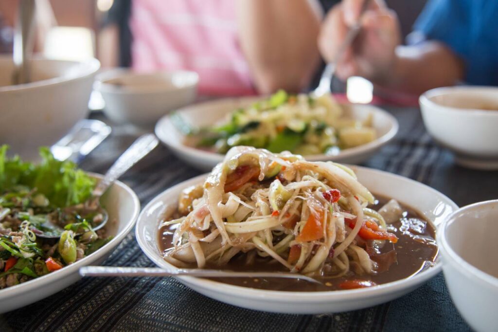Som tum spicy papaya salad with shrimp paste thai laos food