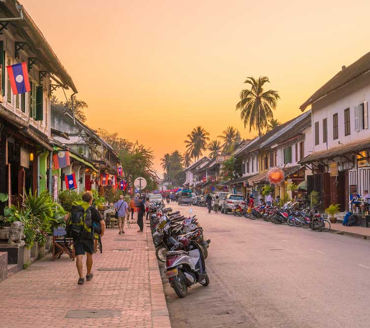 Laos luang prabang street in old town luang prabang